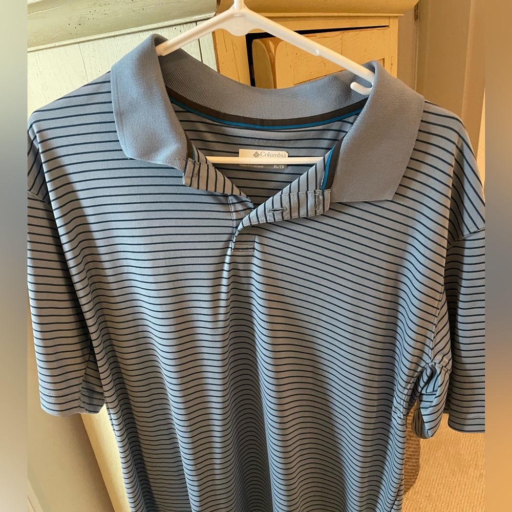 Columbia Gray and Teal Striped Polo Shirt